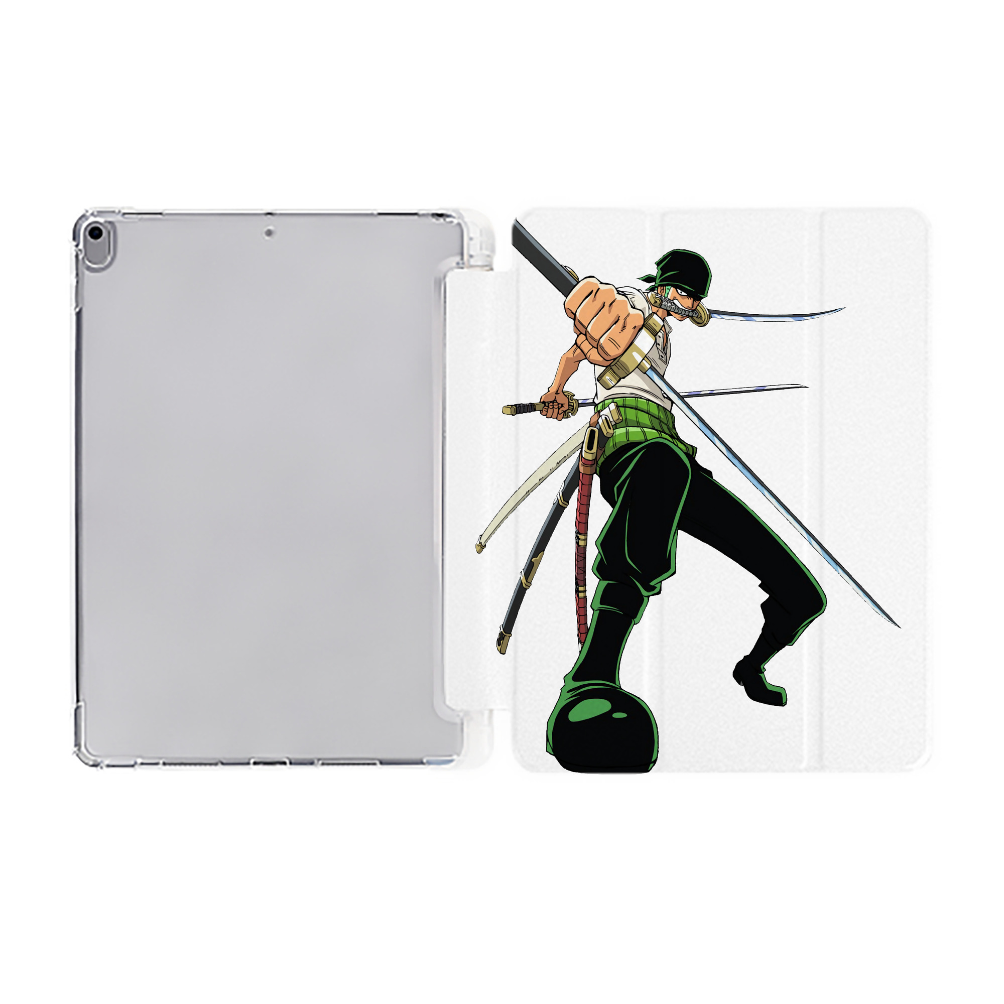 （画像用） ワンピース ロロノア・ゾロ ONE PIECE Roronoa Zoro IPad ケース ペン収納付き 三つ折りスタンド PUレザー×シリコン 対応機種9.5/10.5/10.9インチ